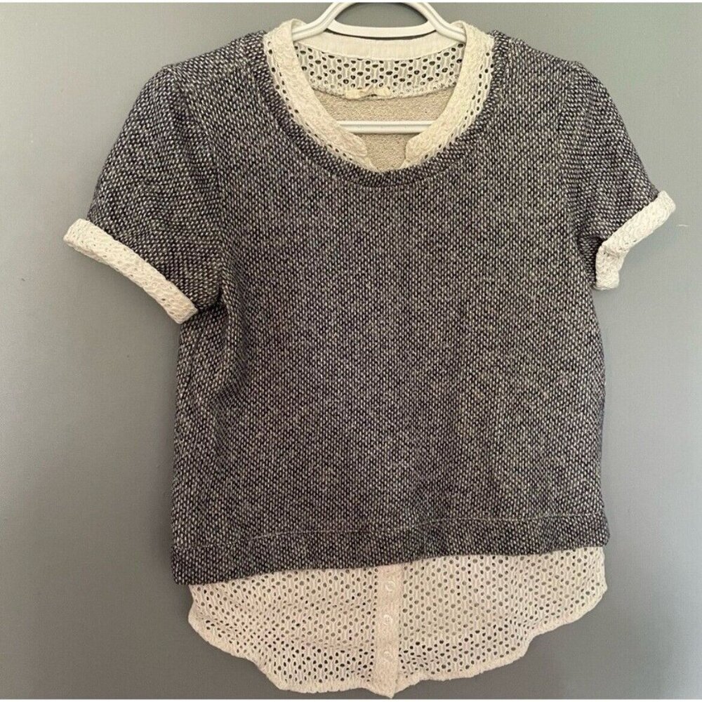 Oddy Short Sleeve Blouse M White Crochet Boho Cottagecore Feminine Top